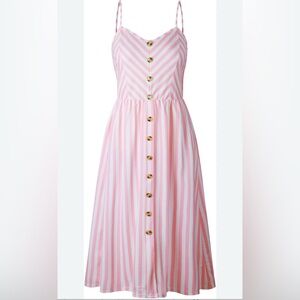 Boho Beach Sundress Pink Striped Resort Ware Cami Straps Dress Size Medium M